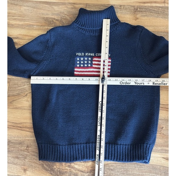 Polo Jeans Company Ralph Lauren Womens L Blue Knit Flag Turtleneck Sweater USA - Picture 6 of 8